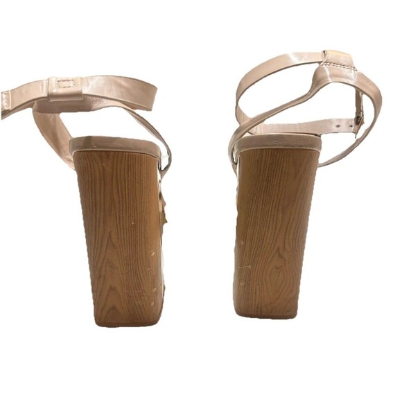 Aldo Platform High Heels Womens SZ 10 M Tan/Wood Grain Chunky Heels Gold Accent - Picture 5 of 7